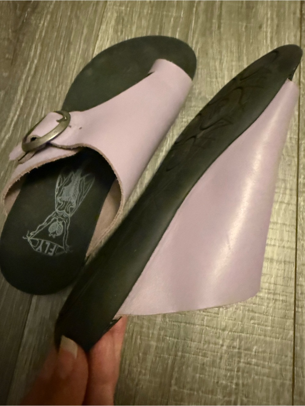 FLY London Mica Women’s Lavender Leather Slide Sandals with Buckle - Picture 4 of 5